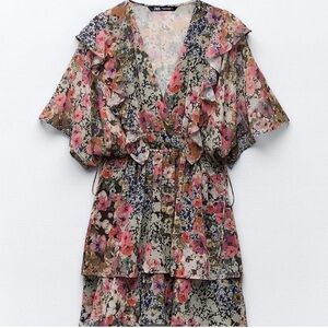 ZARA  Multicolor Floral Ruffle Dress – Size S